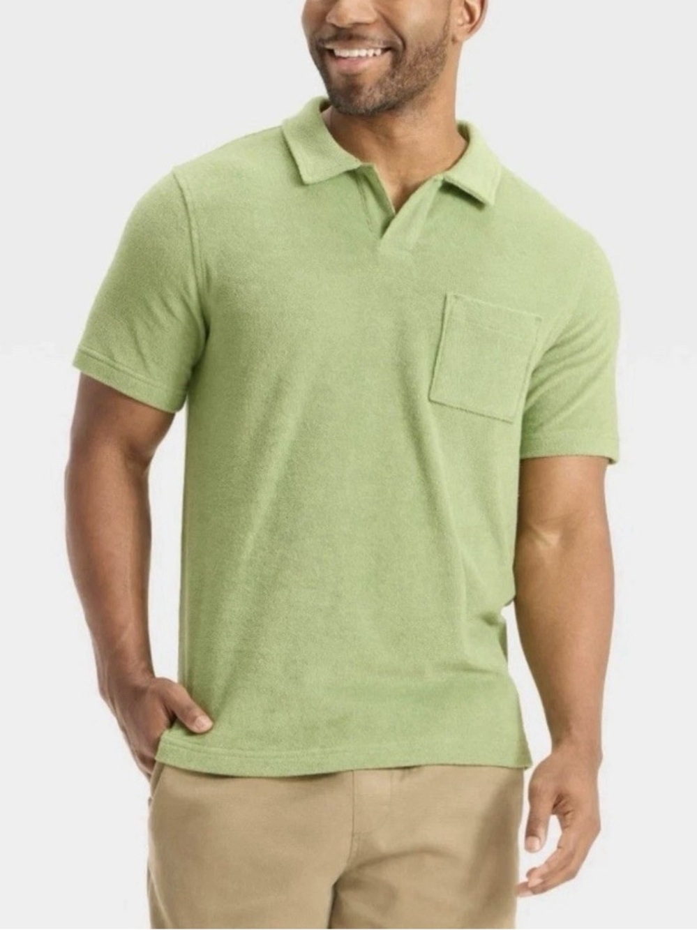 Goodfellow & Co Light Green Terry Polo with Chest Pocket Size L